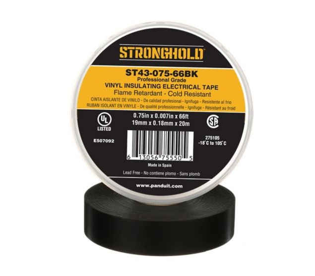 PAND-ST43-075-66BK - ST43-075-66BK CINTA ELÉCTR. STRONGHOLD™ ST43-075-66BK, NEGRA, PVC, GRADO PROF., 0.75", 0.007
