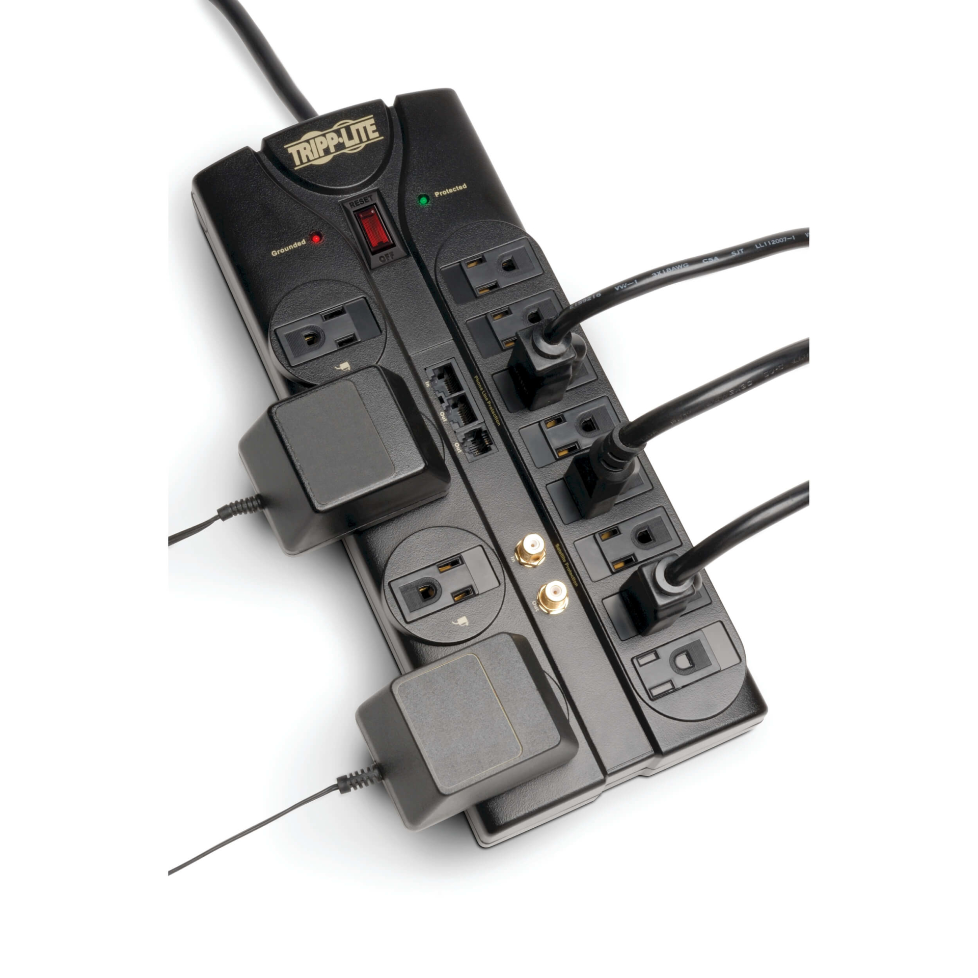 TLP-1208SAT - TLP1208SAT Regleta multitomas con supresión de picos hasta 2880J, 12 salidas Nema 5-15R, RJ11 y coaxial