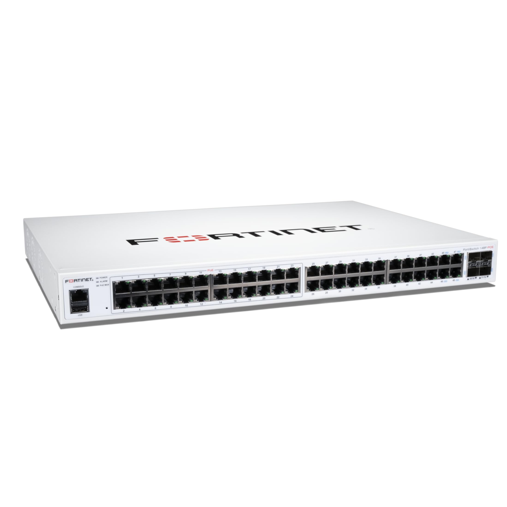 FORTINET-FS-148F-POE - FortiSwitch-148F-POE FortiSwitch-148F-POE is a performance/price competitive L2+ management switch with 48x GE port + 4x SFP+ port + 1xRJ45 console. P
