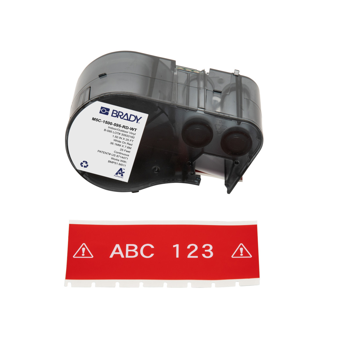 BR-M5C-1500-595-RD-WT - M5C-1500-595-RD-WT CARTUCHO DE ETIQUETAS VINIL 1.5inW x 25ftL BLANCO S-ROJO BRADY