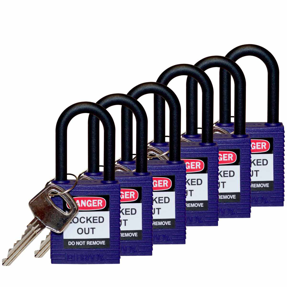 BR-123358 - Candados LOTO Brady nylon dieléctricos, no conductivos (6 unid.)