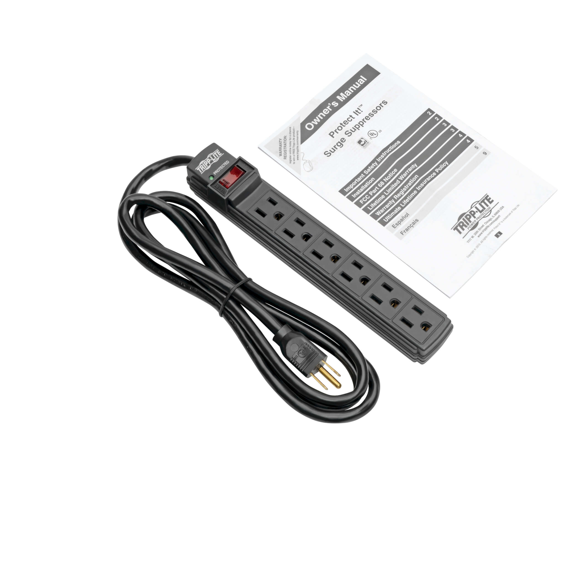 TLP-P6B - TLPP6B Regleta multitomas con supresor de picos, 6 salidas Nema 5-15R, cable de 1.83M