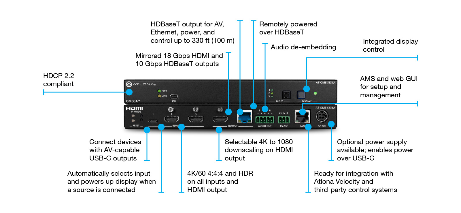 ATL-OME-ST31 - OME-ST31 SWITCH PARA 3X1 HDBaseT 4K/UHD 60Hz HDMI+USB-C ATLONA