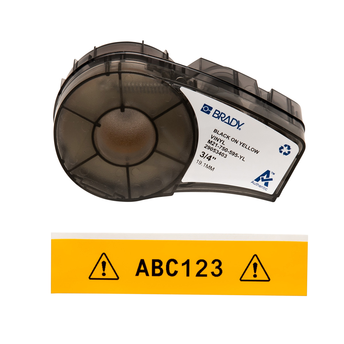 BR-M21-750-595-YL - M21-750-595-YL CARTUCHO DE ETIQUETAS VINIL 0.75inW x 21ftL NEGRO S/AMARILLO BRADY