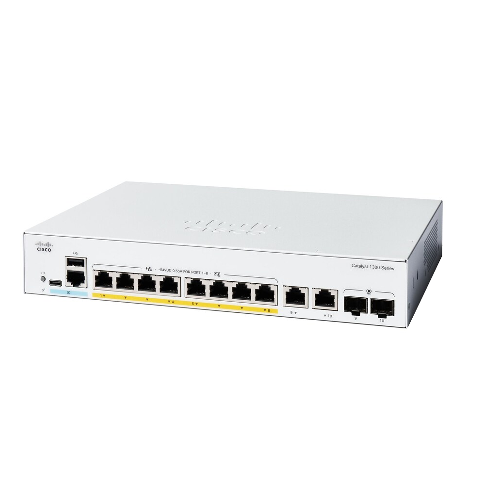 CISCO-C1300-8P-E-2G - C1300-8P-E-2G SWITCH Catalyst ADMINISTRABLE 1300 8-port GE, PoE, Ext PS, 2x1G Combo