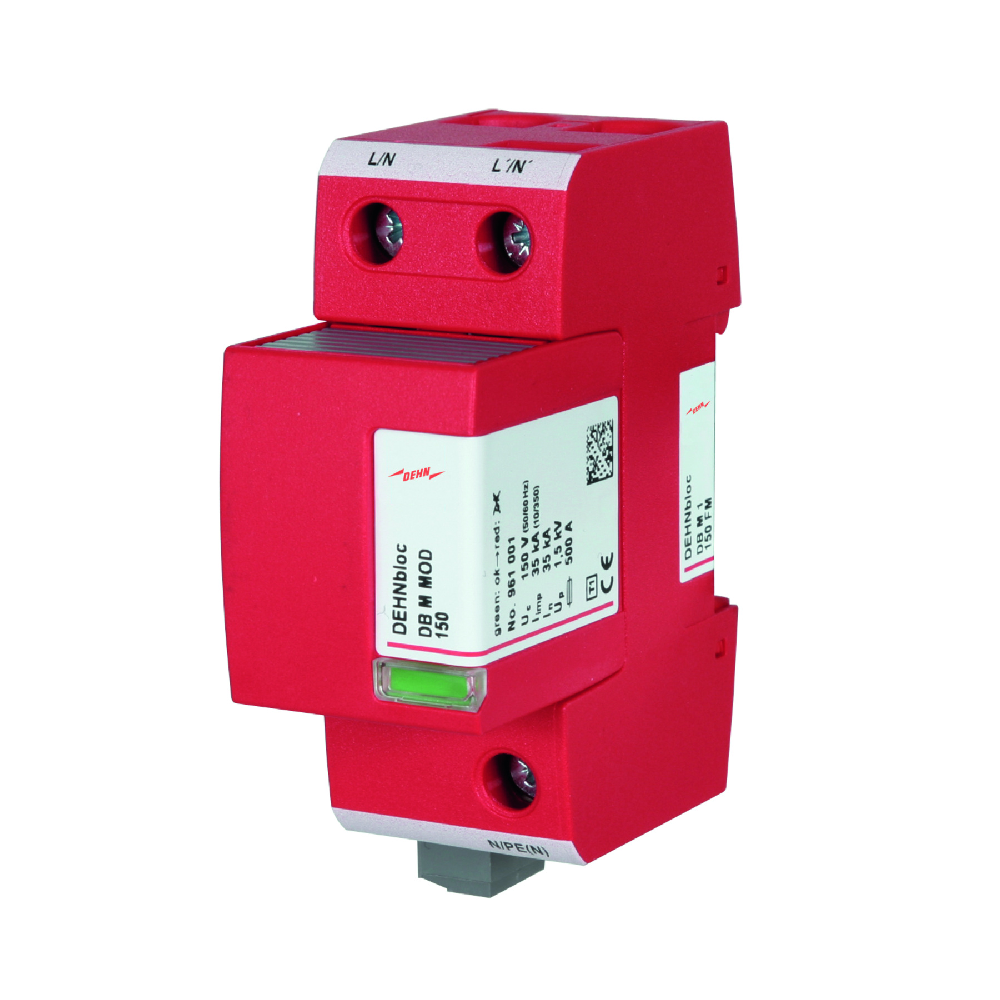 DEHN-961115 - 961115 SUPRESOR DE TRANSIENTES TIPO 1 120V 60HZ Ip 35kA, Vmax 150V, CAPACIDAD 2 MÓDULOS, UNIPOLAR, INC. BASE
