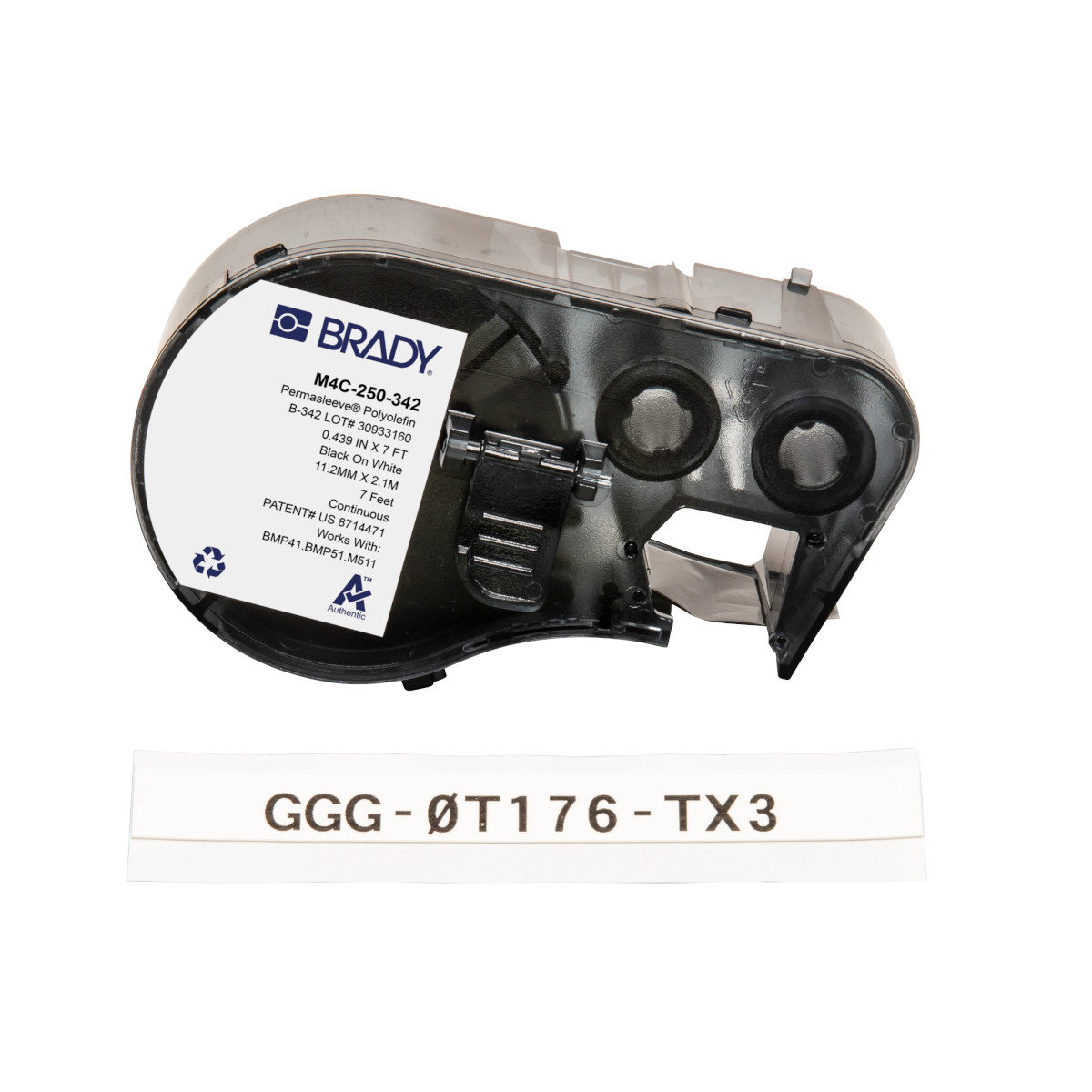 BR-M4C-250-342 - M4C-250-342 CARTUCHO DE ETIQUETAS POLIOLEFINO RETRACTIL TIPO MANGA 0.25inDia x 7ftL NEGRO S/BLANCO BRADY