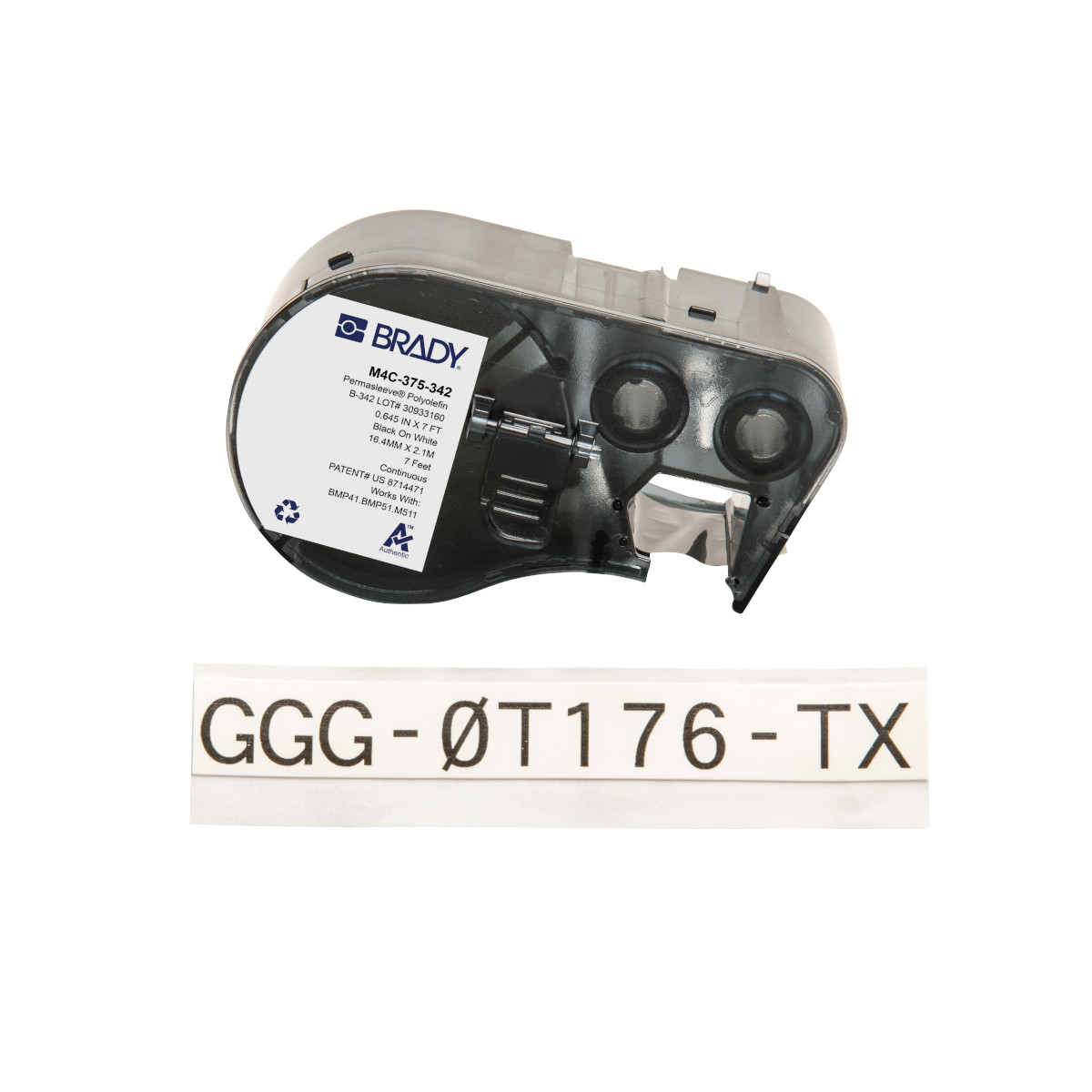 BR-M4C-375-342 - M4C-375-342 CARTUCHO DE ETIQUETAS POLIOLEFINO RETRACTIL 0.375inDia x 7ftL NEGRO S/BLANCO BRADY