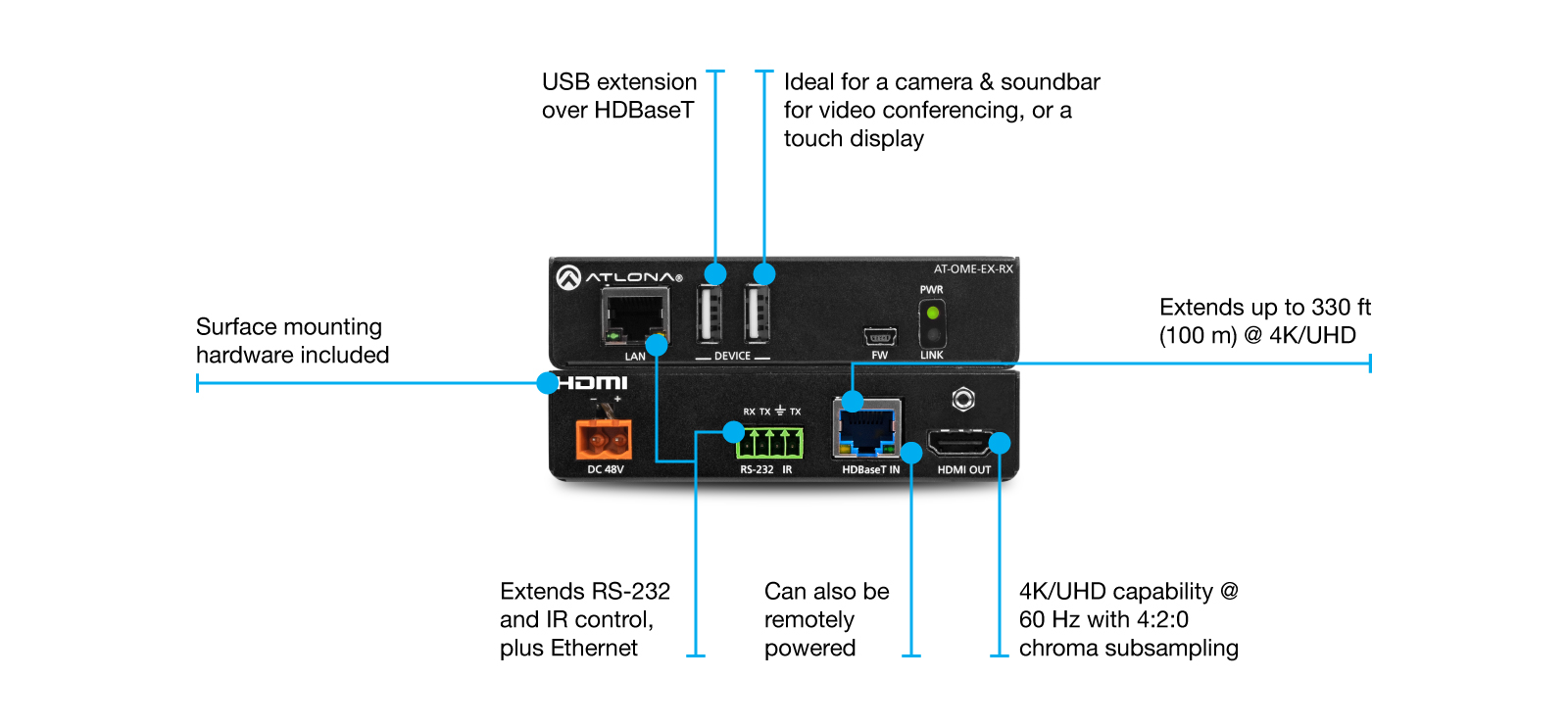 ATL-AT-OME-EX-RX - AT-OME-EX-RX SWITCH HDMI HDBaseT 4K/UDH CON USB, CONTROL Y POE
