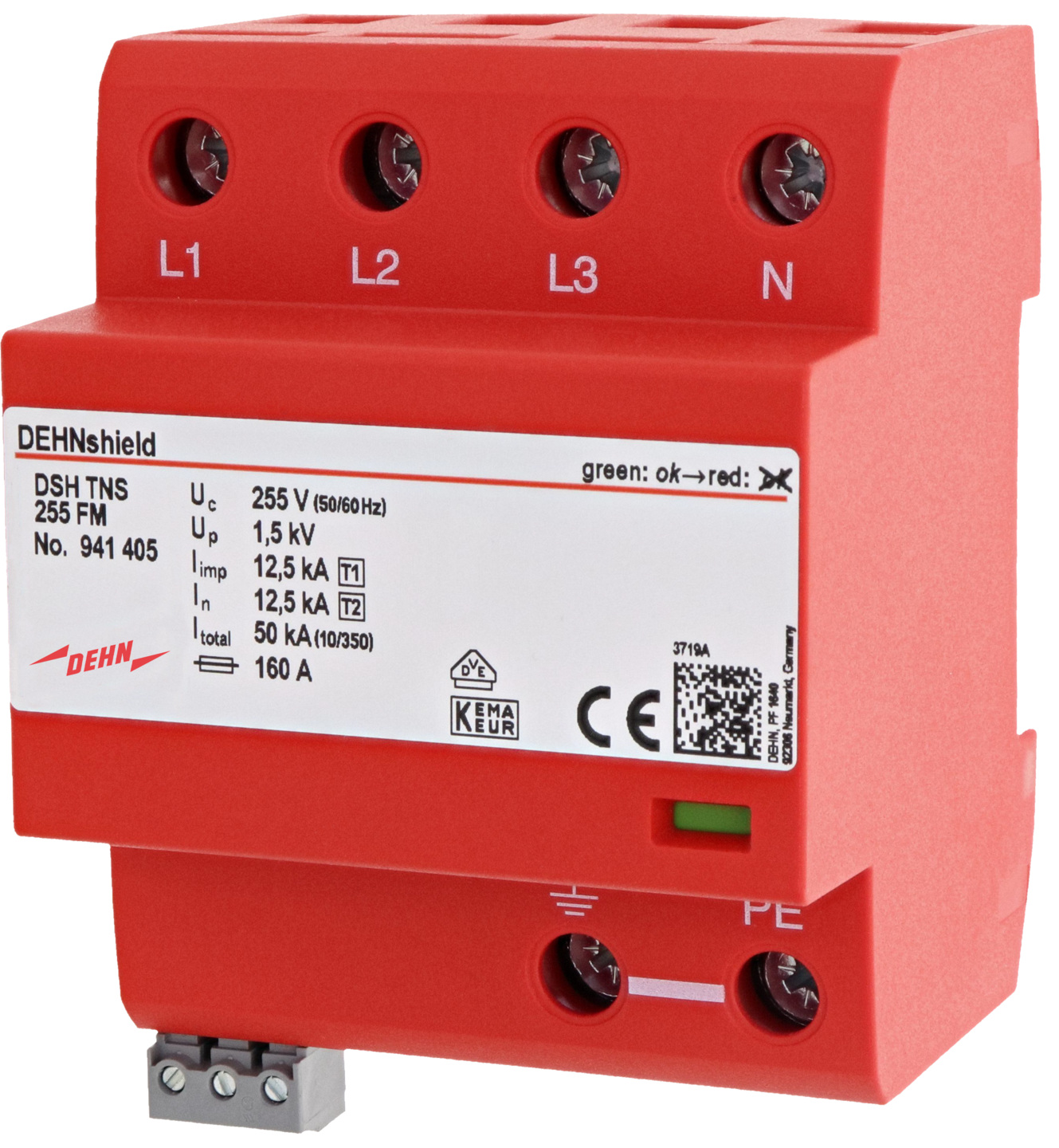 DEHN-941405 - 941405 Supresor de picos por sobrecarga y sobretensiones p/sistemas TN-S Tipo 1+2 230V/400V 60Hz para inversores