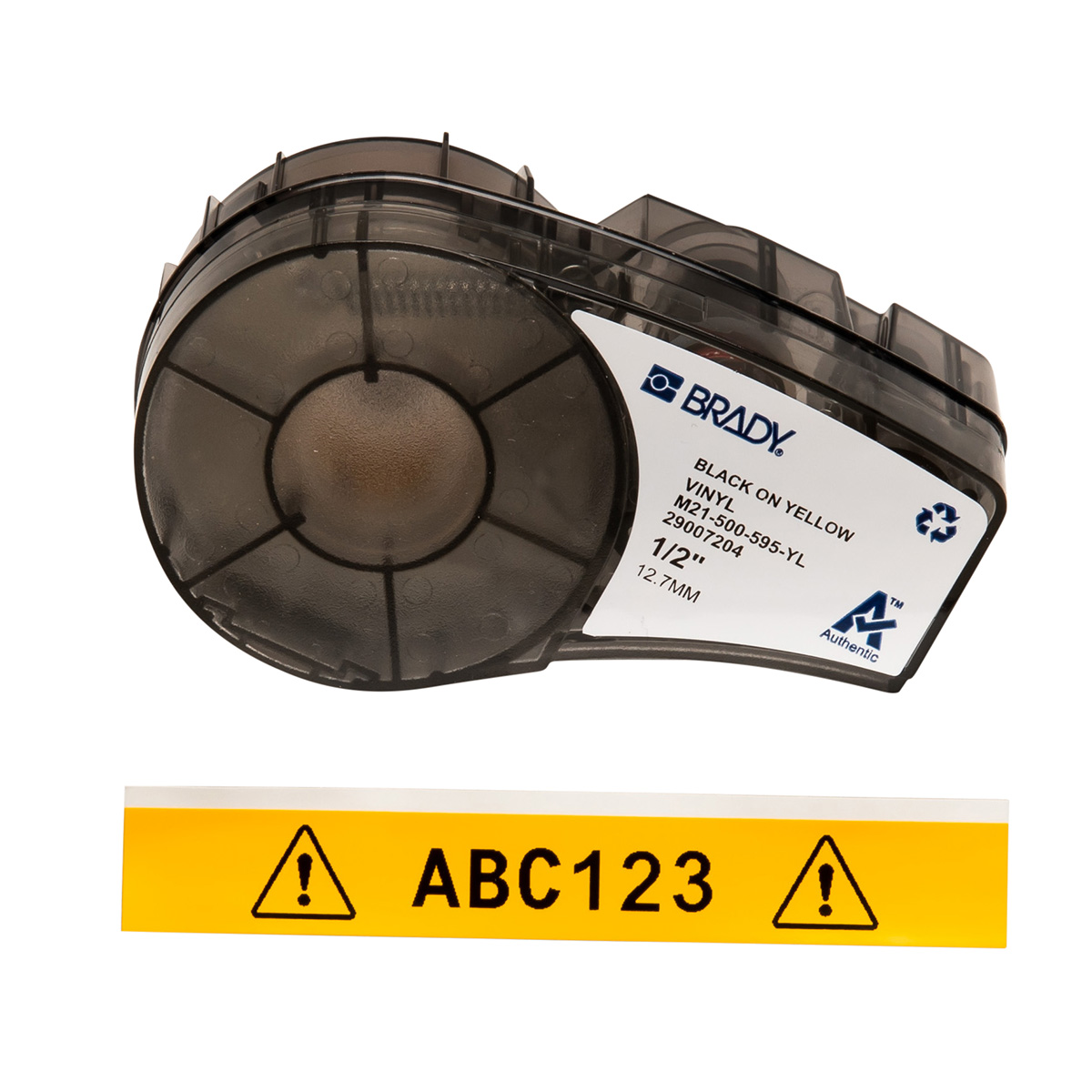 BR-M21-500-595-YL - M21-500-595-YL CARTUCHO DE ETIQUETAS VINIL 0.5inW x 21ftL NEGRO S/AMARILLO BRADY