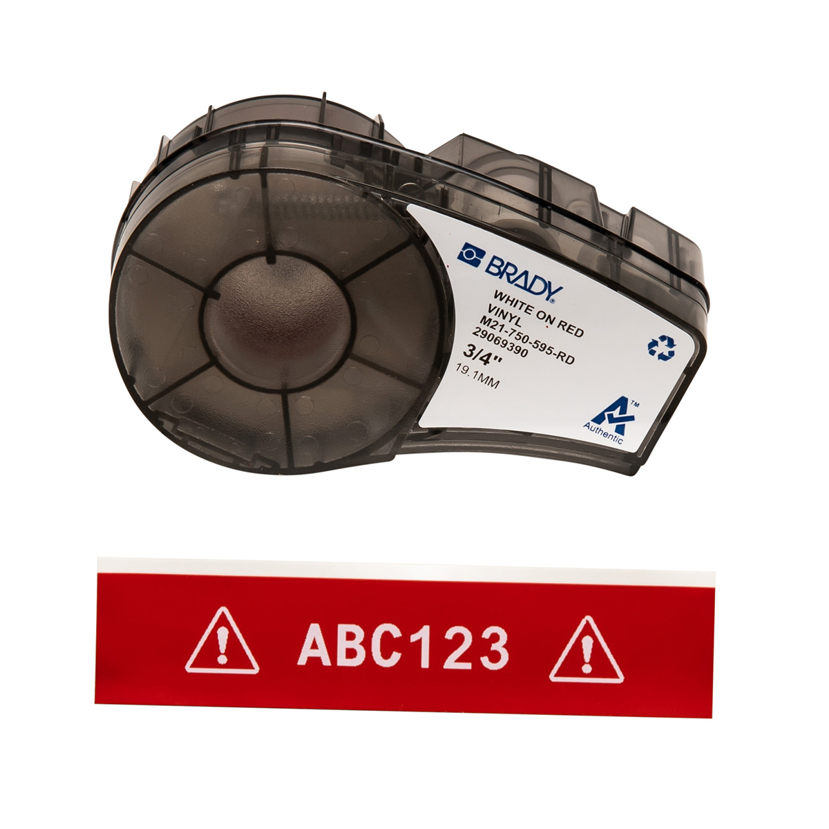 BR-M21-750-595-RD - M21-750-595-RD CARTUCHO DE ETIQUETAS VINIL 0.75inW x 21ftL BLANCO S/ROJO BRADY