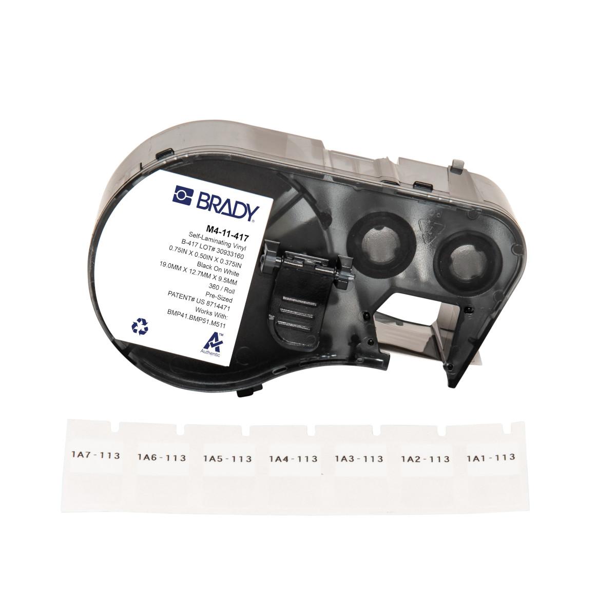 BR-M4-11-417 - M4-11-417 ETIQUETAS ENVOLVENTES AUTOLAMINABLES DE VINILO CON ADHESIVO AGRESIVO CON CINTA DE IMPRESIÓN PARA LAS IMPRESORAS M4 M5 - 0.75" X 0.5"