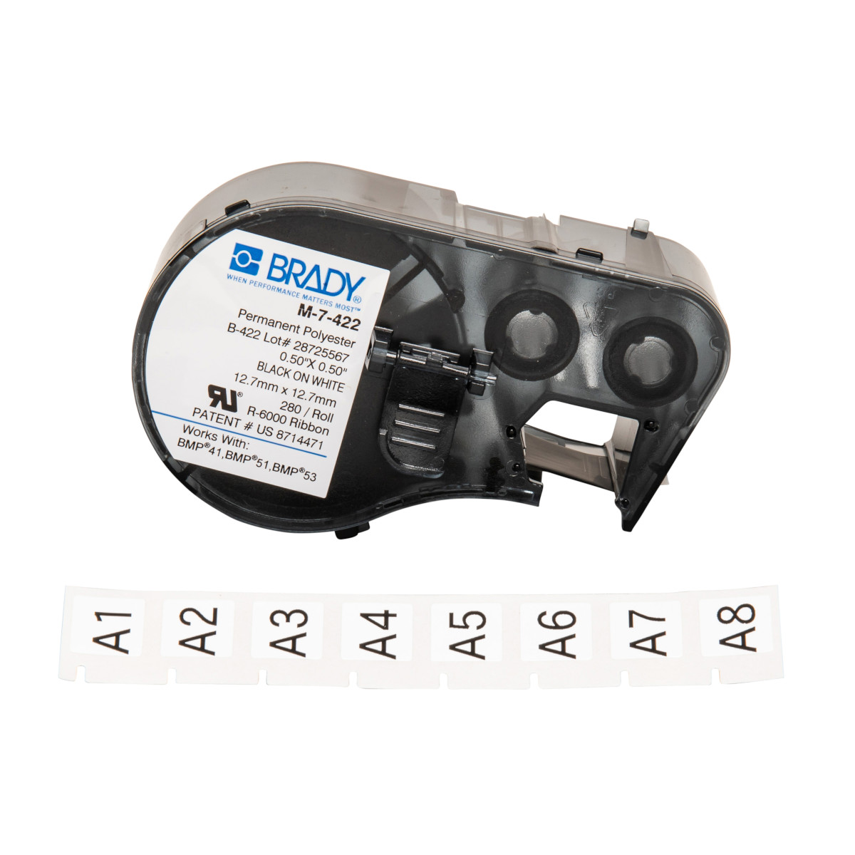 BR-M-7-422 - M-7-422 CARTUCHO DE ETIQUETAS POLIESTER 0.5inH x 0.5inW NEGRO S/BLANCO BRADY