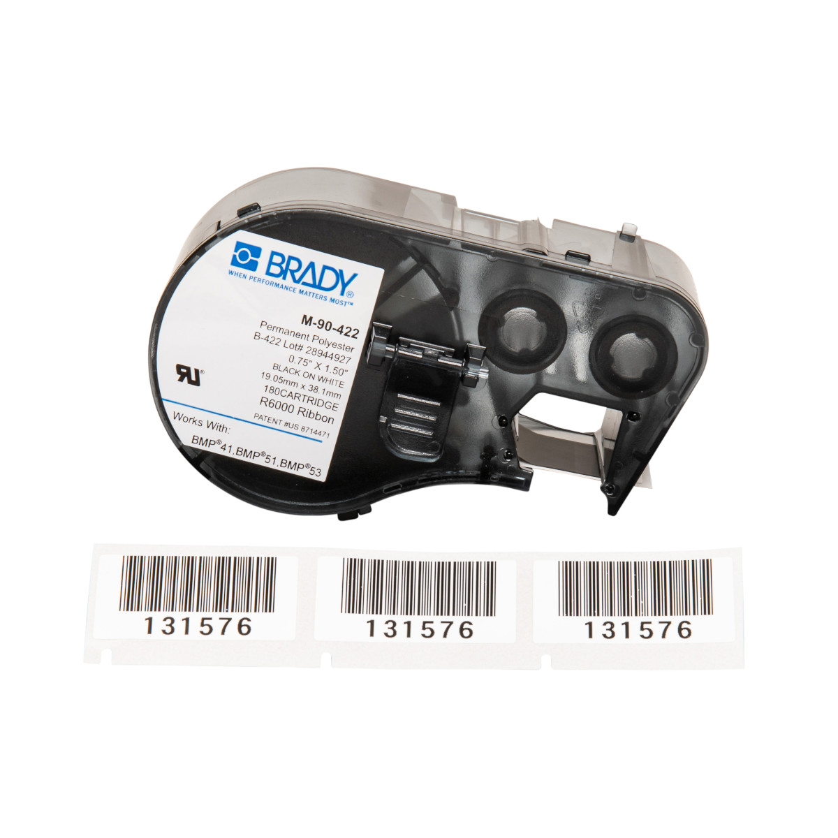 BR-M-90-422 - M-90-422	CARTUCHO DE ETIQUETAS POLIESTER 0.75inH x 1.5inW NEGRO S/BLANCO BRADY