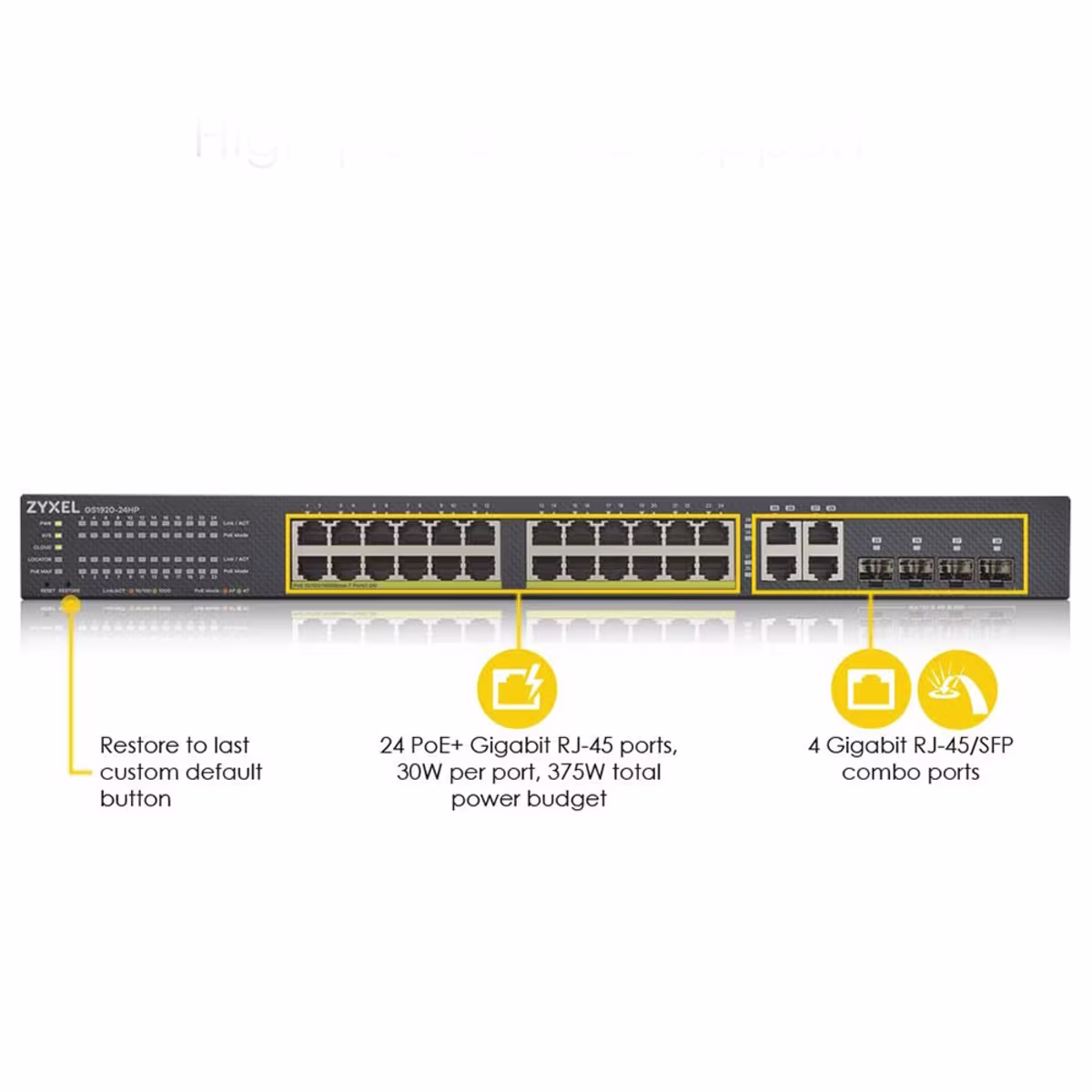 Zyxel GS1920-24HPv2 Smart Managed Switch 24G PoE+ 375W Nebula