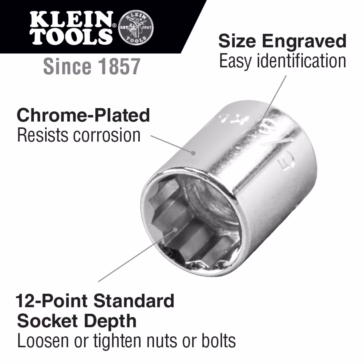 Klein 65510: Juego Llaves Vaso 1/2" Industrial Cr-V, 12 Pzas