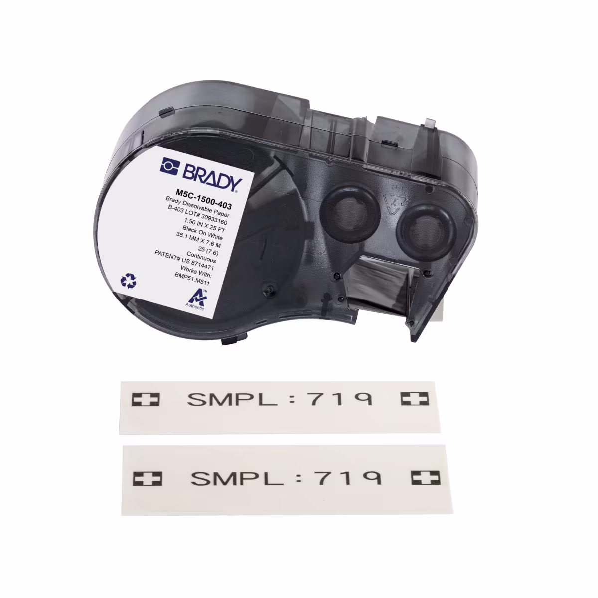 M5C-1500-403 ETIQUETAS DE PAPEL SOLUBLES EN AGUA CON CINTA DE IMPRESIÓN PARA IMPRESORAS M5 - 1.5"