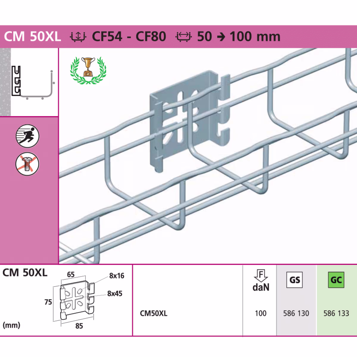 CM50XLIN316L SOPORTE PARA SUPENDER ESCALERILLA DE 4" EN PARED, SUELO Y MONTAJE DE CAJAS ELECTRICAS DE ACERO INOXIDABLE, CABLOFIL