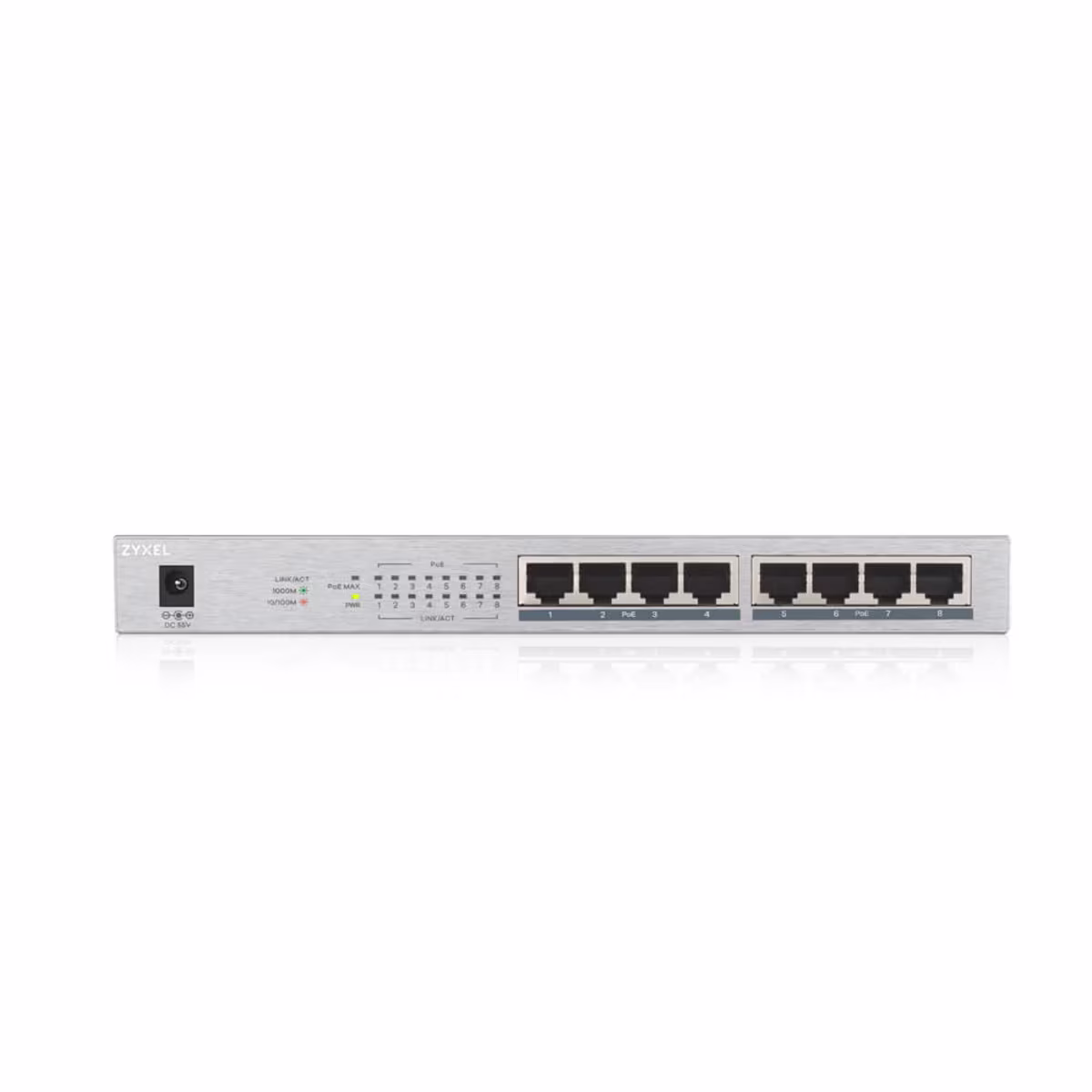 GS1008HP SWITCH 8 PUERTOS NO ADMINISTRABLE, GIGABIT + POE, 60W BUDGET, ZYXEL