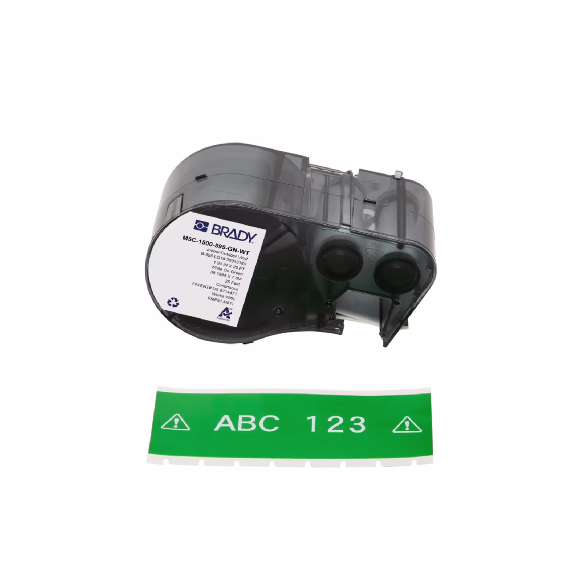 Etiquetas Vinilo Brady M5C-1500-595-GN-WT 1.5" Blanco/Verde