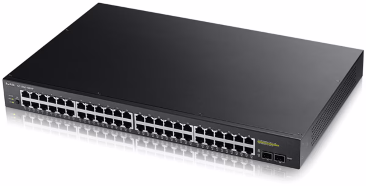 GS1920-48HP Hybrid NebulaFlex 44 Port GbE L2 Advanced Web Managed 802.3at PoE+ Switch w-4 GbE Combo GbE-SFP and 2 GbE SFP (50 Total Ports) 375W 
