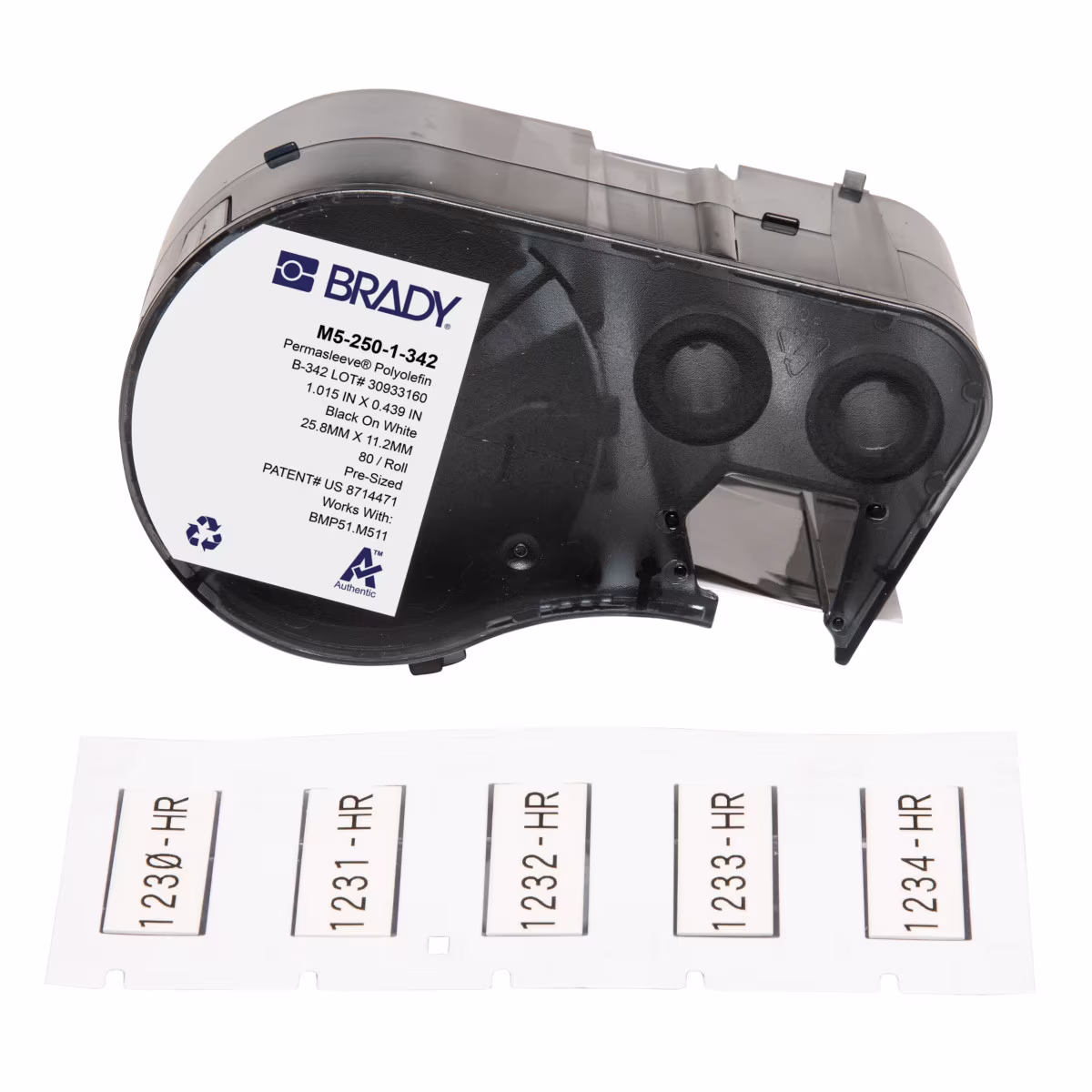 M5-250-1-342 PermaSleeve Etiquetas termorretráctiles con cinta para impresoras BMP51 M511 - 0,25" de diámetro x 1", color blanco