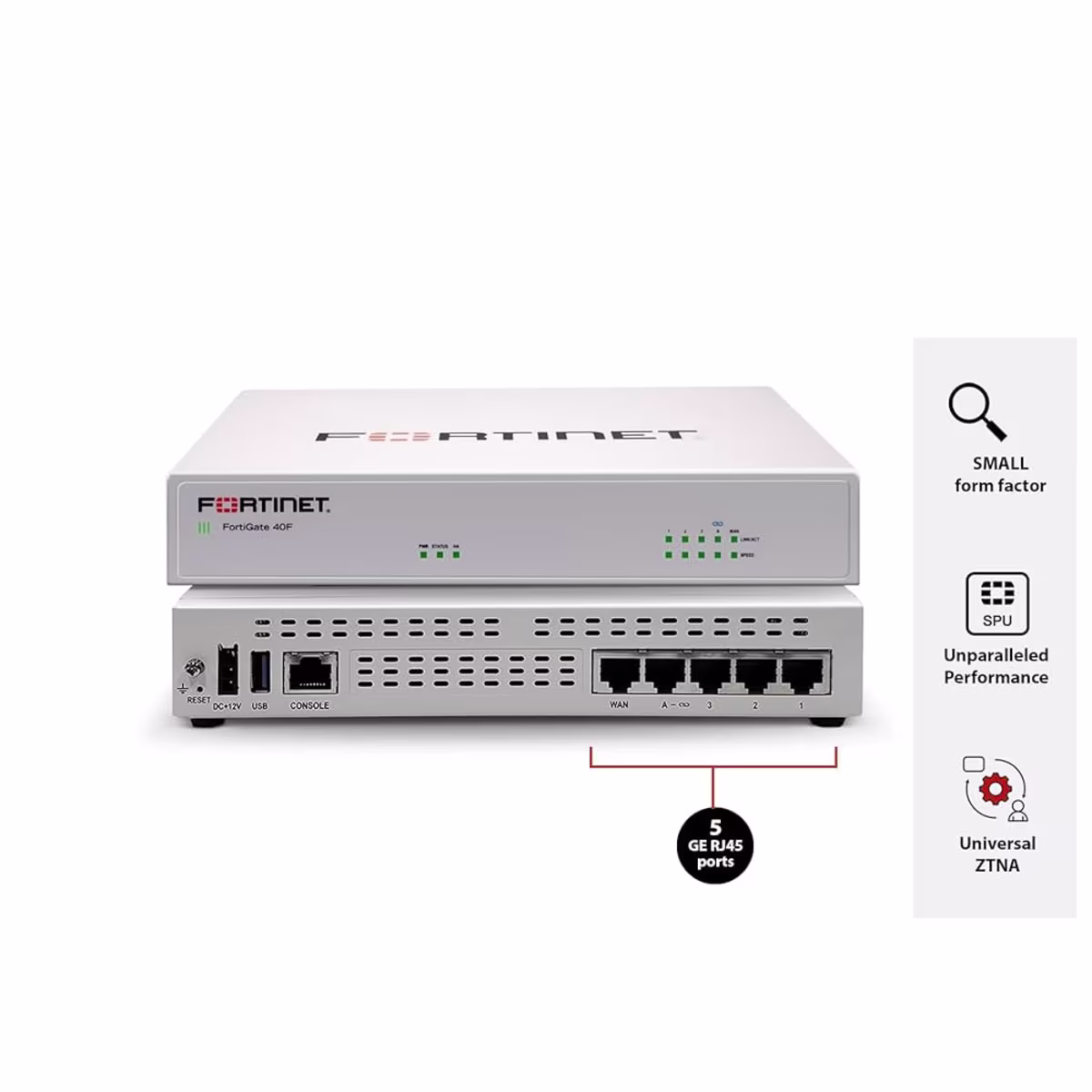 FG-40F5 Router con firewall (muro de fuego) 5 pts  x GE RJ45 ports (incluye , 1 x WAN Pt, 4 x puertos internos) 
