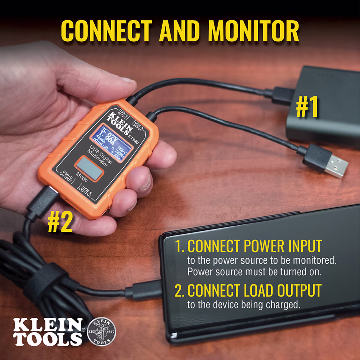 Klein ET920: Medidor Digital USB para V/A/W y capacidad