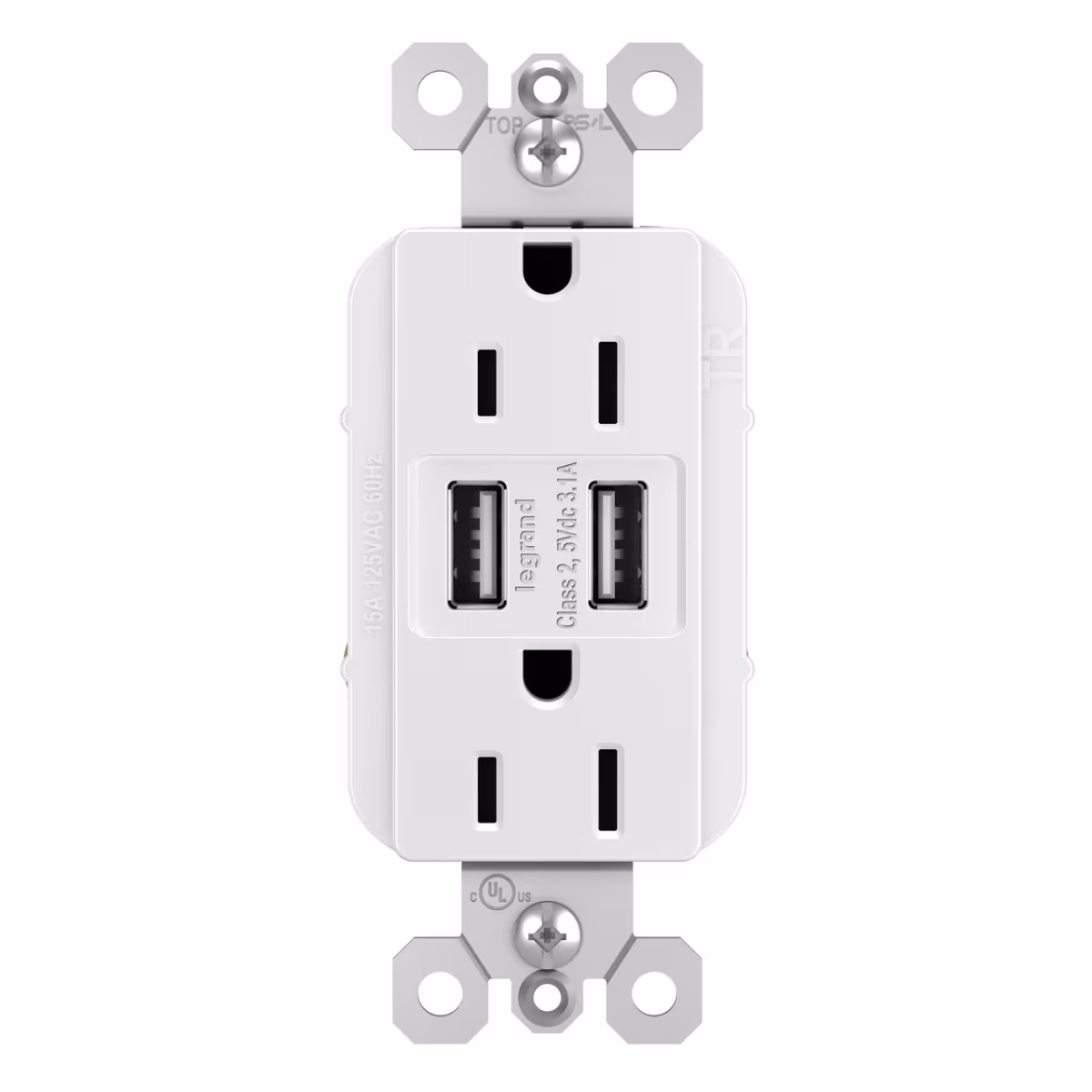 TM826USBW TOMACORRIENTE CON DOS SALIDAS USB Y 2 NEMA 5-15R PASS&SEYMOUR LEGRAND