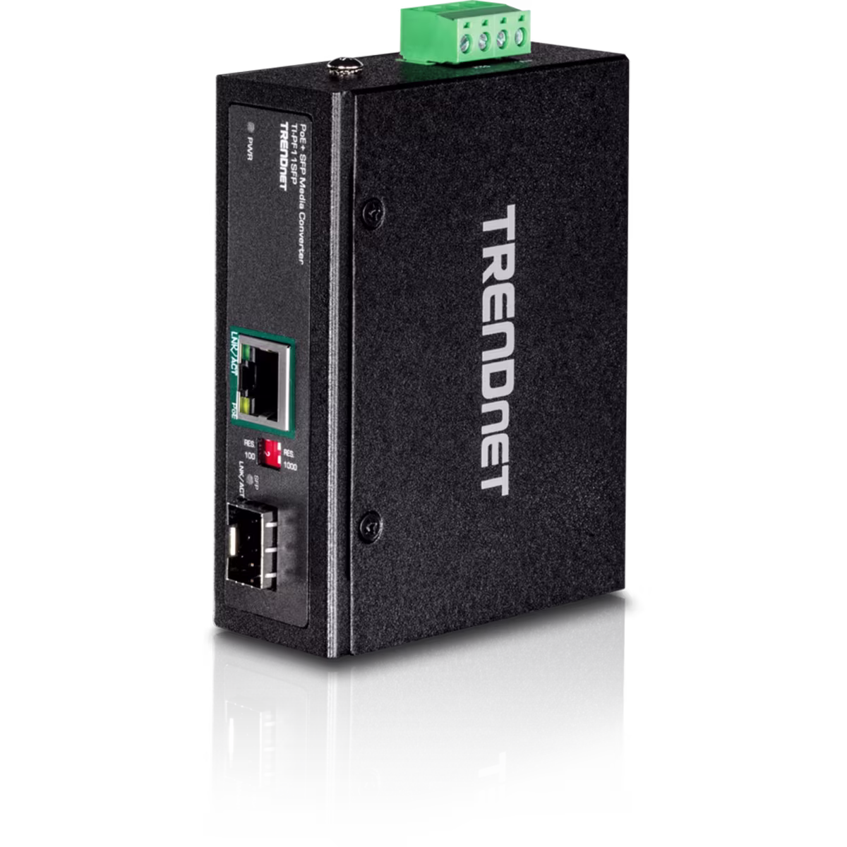 PF11SFP MEDIA CONVERTER INDUSTRIAL SFP A GIGABIT  POE+ MONTAJE RIEL DIN, TRENDNET