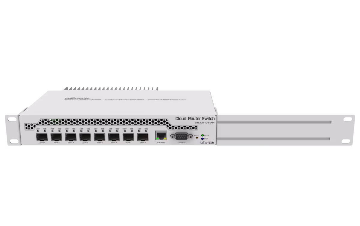 CRS309-1G-8S+IN ROUTER DUAL 1 GIGABIT LAN + 8 SFP 800MHz CPU 512MB RAM, RACKEABLE, MIKROTIK