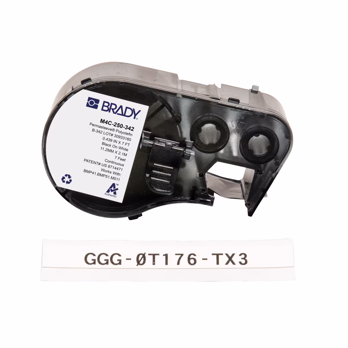 M4C-250-342 CARTUCHO DE ETIQUETAS POLIOLEFINO RETRACTIL TIPO MANGA 0.25inDia x 7ftL NEGRO S/BLANCO BRADY