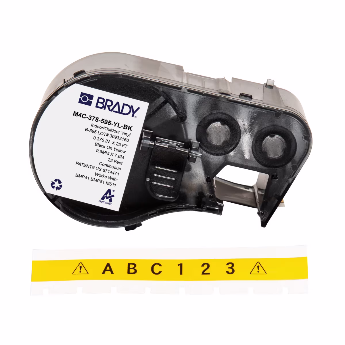 Cinta de etiquetas de vinilo con adhesivo permanente para todo tipo de clima con cinta de impresi�n para impresoras M4 M5 -0.375",Negro sobre amarillo
