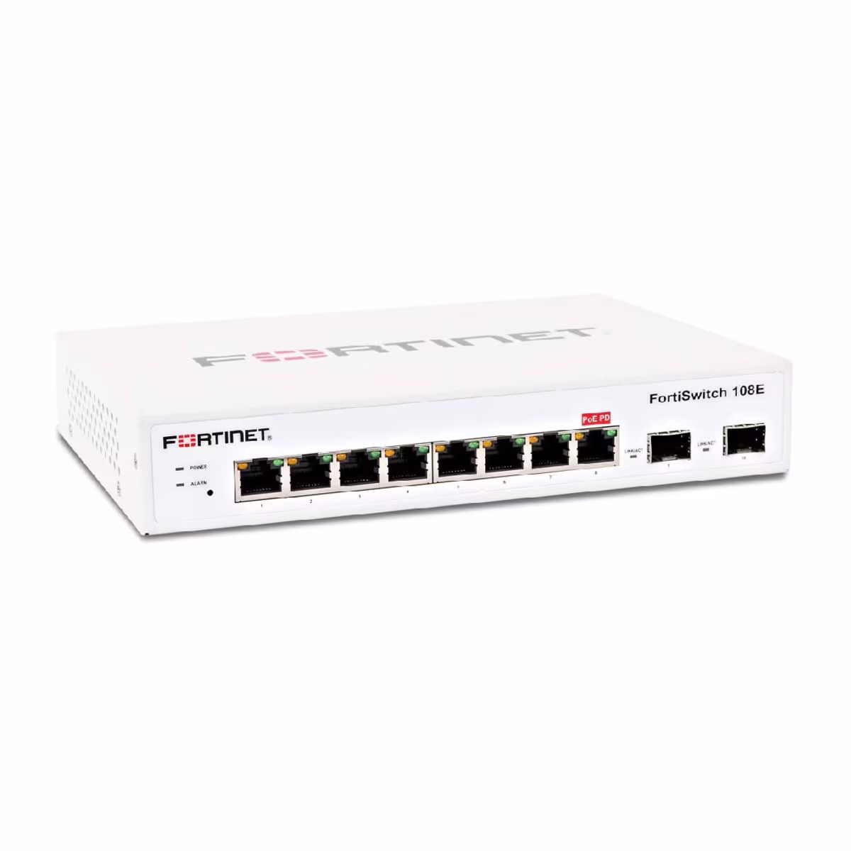 FS-108E switch capa 2 compatible con controlador Fortigate con 8 x GE RJ45 ports, 2x GE SFP, sin ventilador, AC y PSE