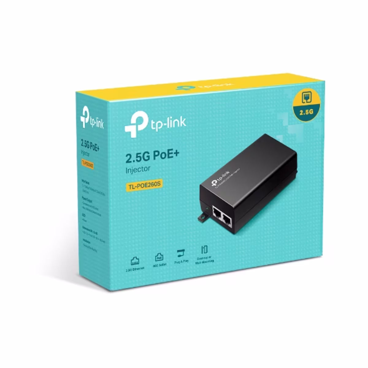 POE260S Inyector PoE+ 2,5G  Compatible con IEEE802.3af-at, suministra hasta 30 W