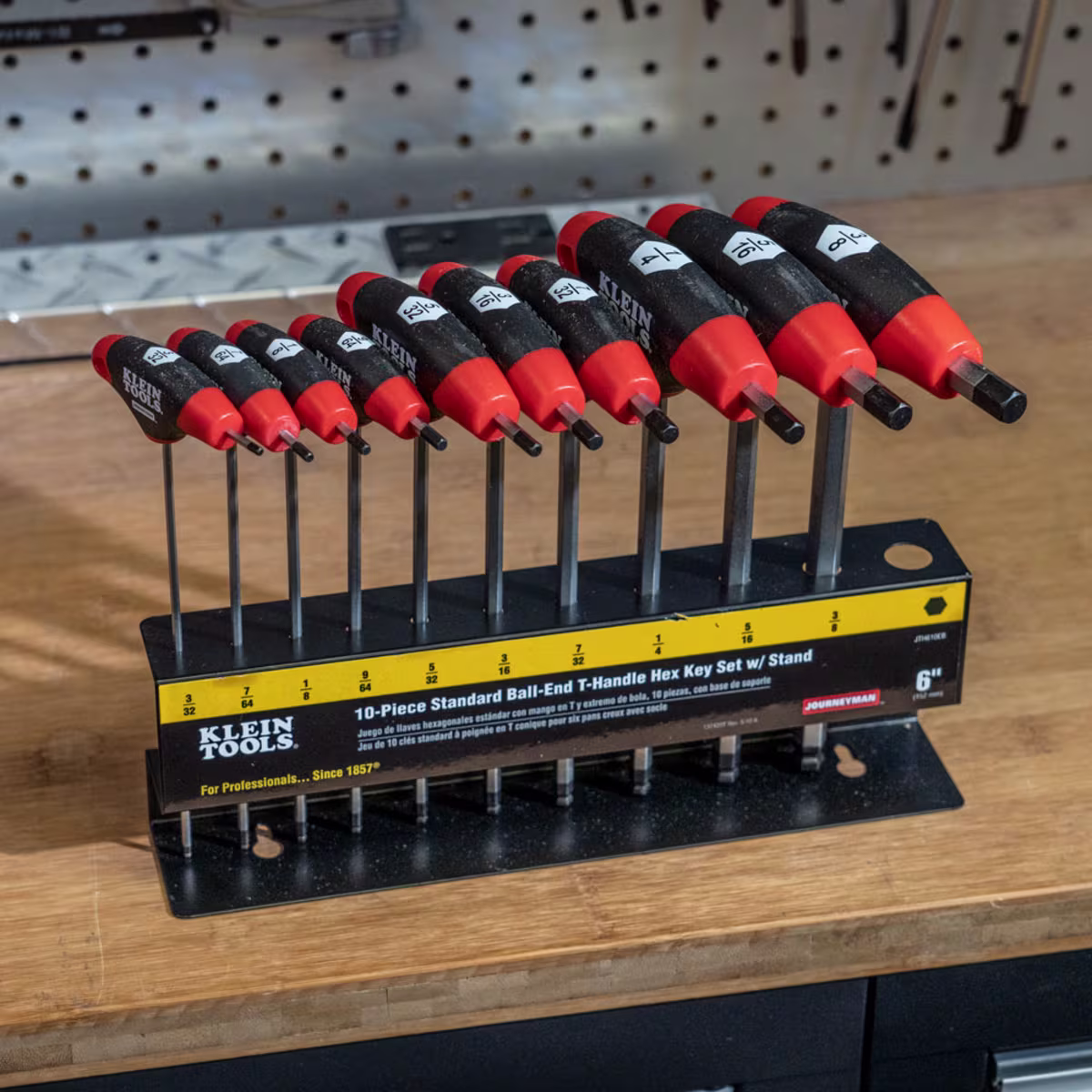 JTH610EB Juego de llaves hexagonales SAE de 15,2 cm con mango en T, punta de bola y soporte, de 10 piezas