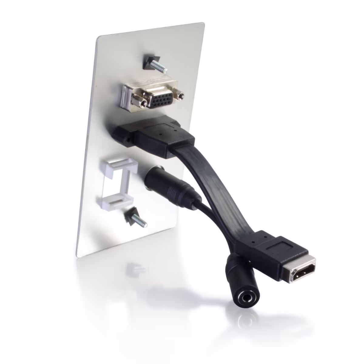 39705 PLACA C/HDMI, VGA Y AUDIO 3.5MM, 1 PTO P/KEYSTONE, ALUMINIO.