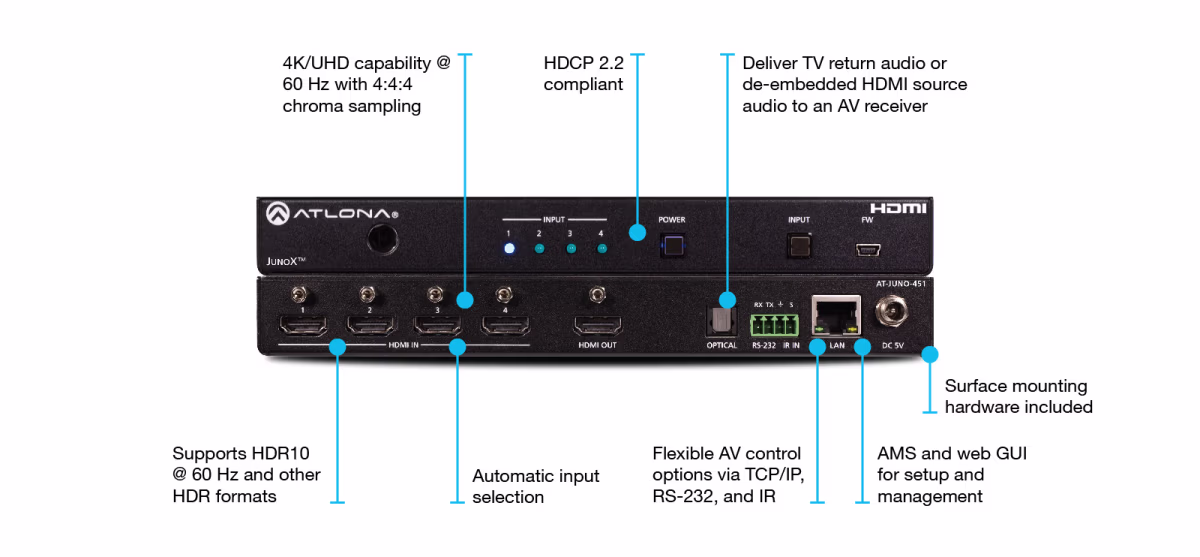 JUNO-451 SWITCH 4HDMI 4K HDR 60Hz 18Gbps ATLONA