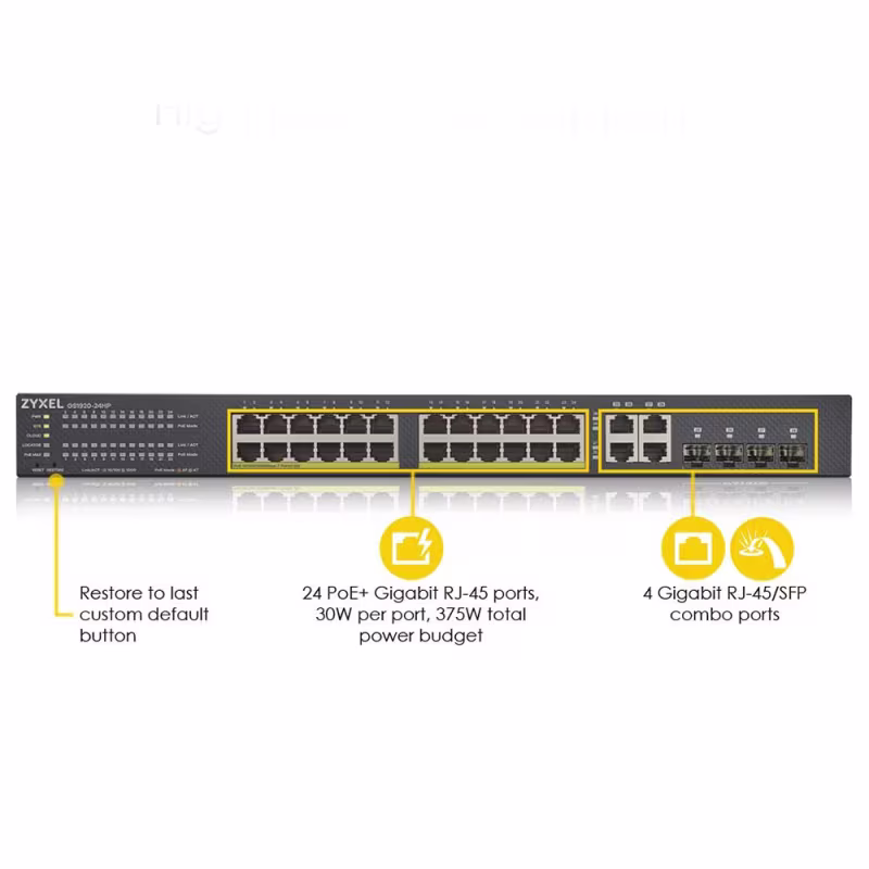 Zyxel GS1920-24HPv2 Smart Managed Switch 24G PoE+ 375W Nebula