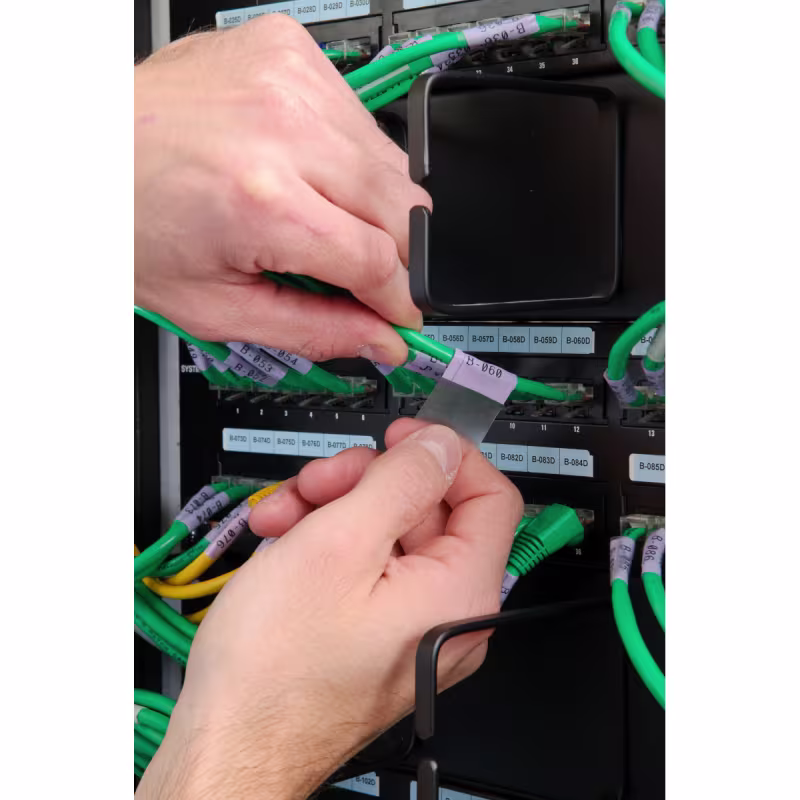 M5-33-427 Etiquetas envolventes autolaminables de vinilo con cinta de impresión para impresoras M5 - 4" x 1.5", Blanco