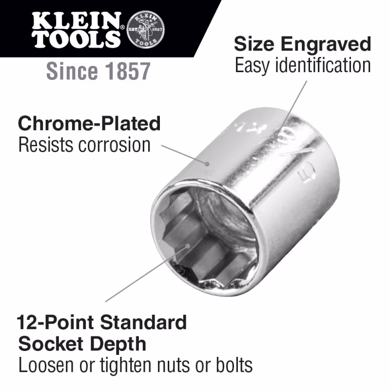 Klein 65510: Juego Llaves Vaso 1/2" Industrial Cr-V, 12 Pzas