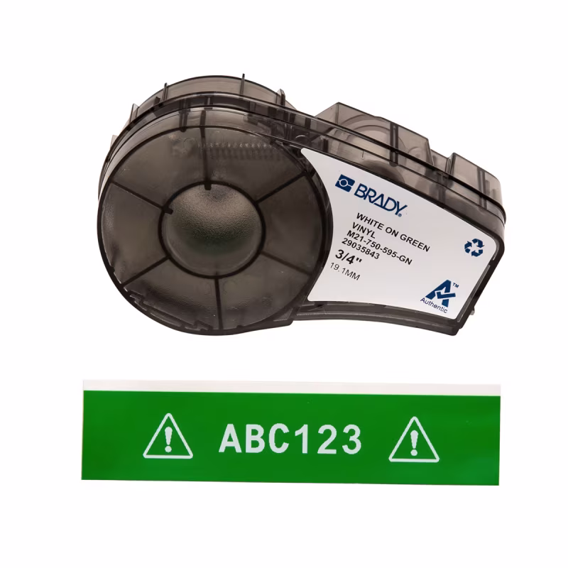 M21-750-595-GN CARTUCHO DE ETIQUETAS VINIL 0.75inW x 21ftL BLANCO S/VERDE BRADY