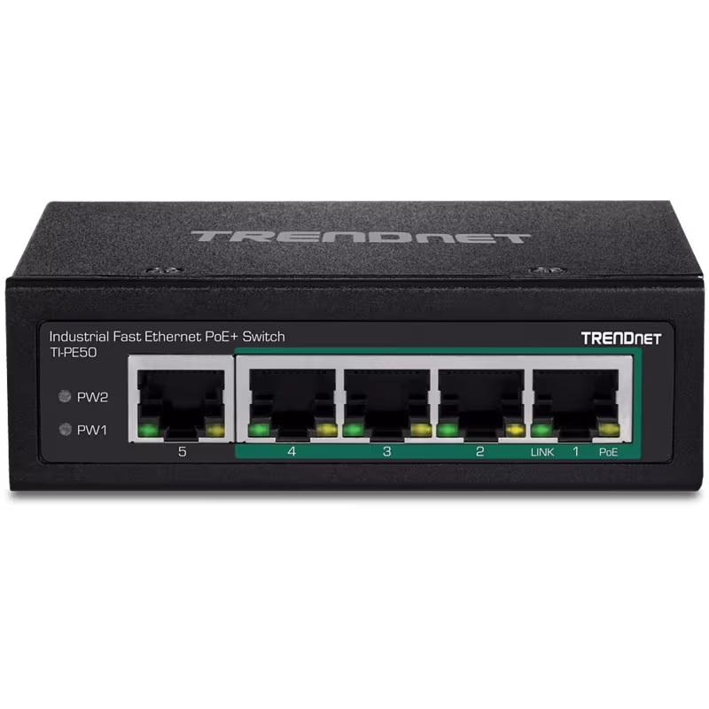 PE50 SWITCH INDUSTRIAL PARA RIEL DIN 5 PTS 10/100, CON 4 POE+, TRENDNET