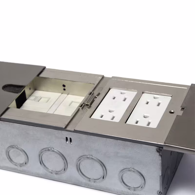 662302-SS-4D-2R115 CAJA  2 TOMAS Y 4 PTS DE RED RECTANGULAR. TAPA RETRACTIL