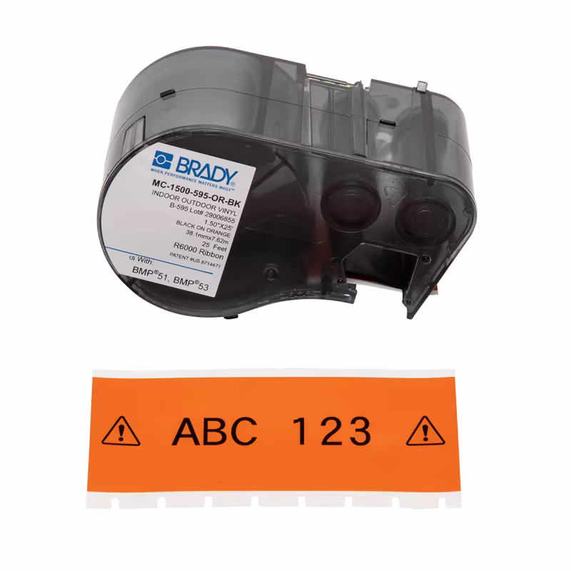 MC-1500-595-OR-BK CARTUCHO DE ETIQUETAS VINIL 1.5inW x 25ftL NEGRO S/ANARANJADO BRADY