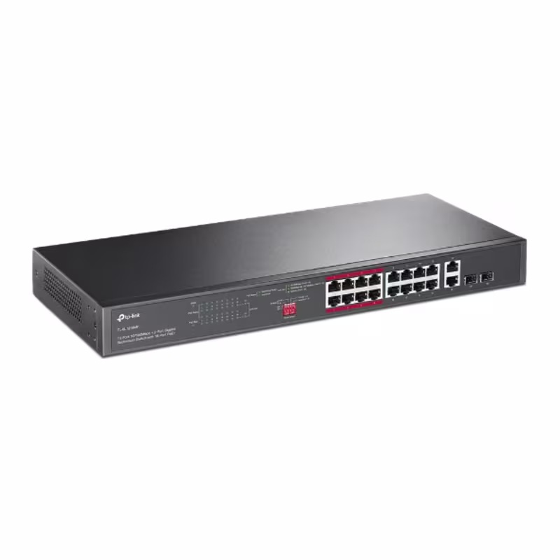 SL1218MP SWITCH 16 PUERTOS 10/100Mbps PoE+ y dos puertos combo Giga NO ADMINISTRABLE 