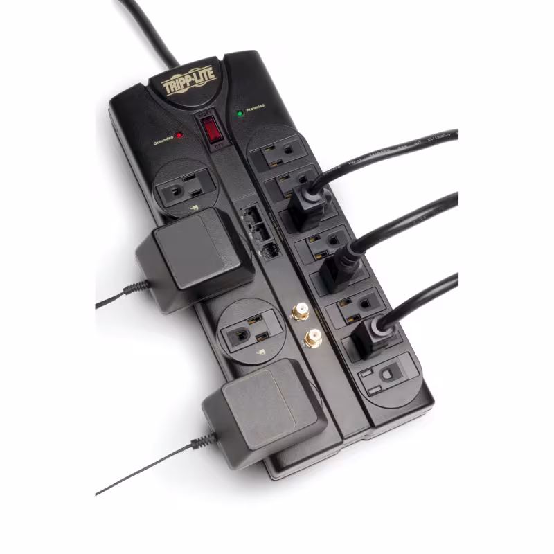 TLP1208SAT Regleta multitomas con supresión de picos hasta 2880J, 12 salidas Nema 5-15R, RJ11 y coaxial