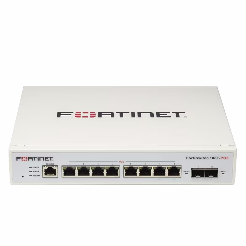 FS-108F-POE SWITCH ADMINISTRABLE 8 PUERTOS GE +2SFP,8 PUERTOS marca FORTINET MODELO F108-POE