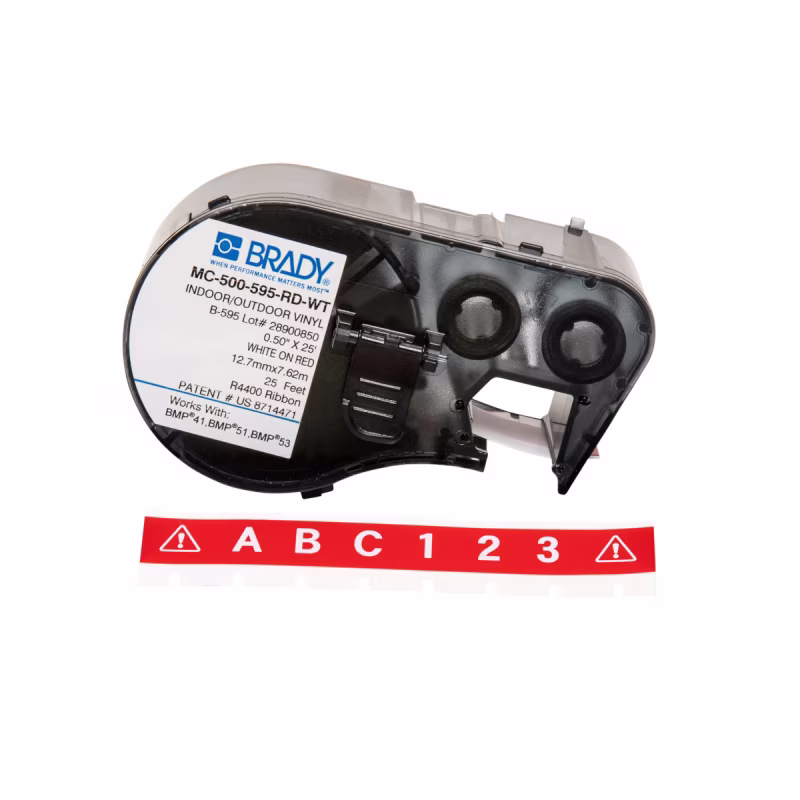 MC-500-595-RD-WT CARTUCHO DE ETIQUETA CONTINUA VINIL 0.5inW x 25ftL BLANCO S/ROJO BRADY